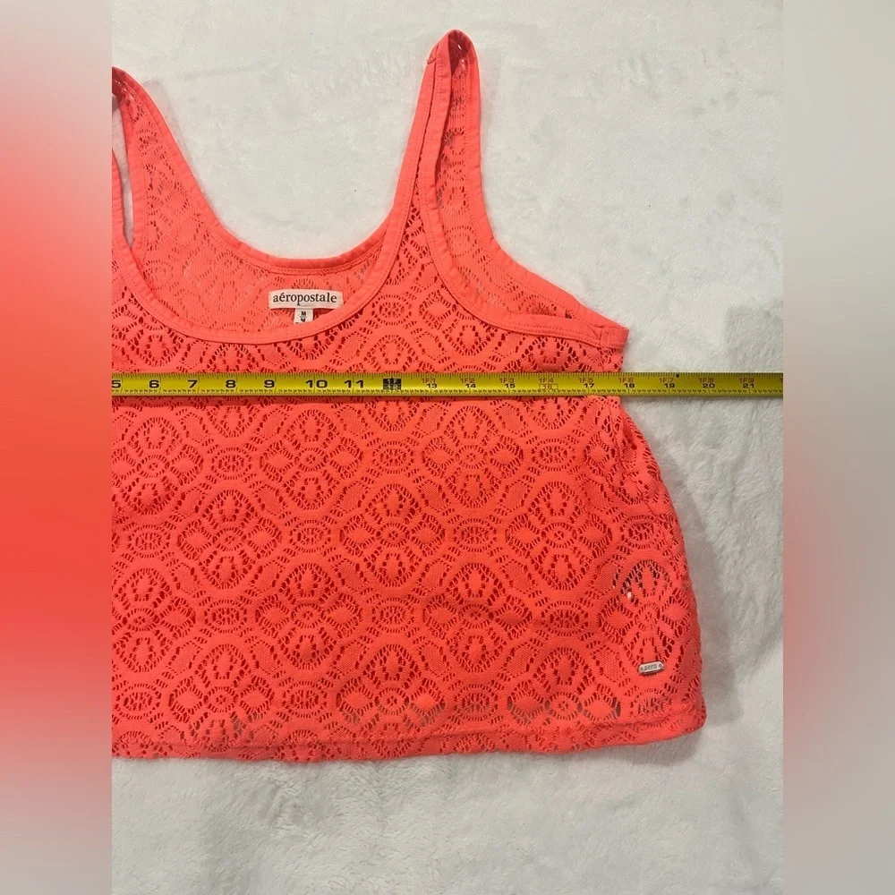 Aeropostale Neon Coral Pink Lace Crop Tank Top - Size Medium